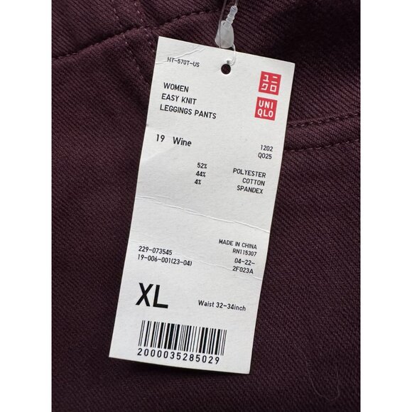 UNIQLO Womens Easy Knit Leggings Pants XL Wine Polyester Cotton Spandex - Picture 5 of 16